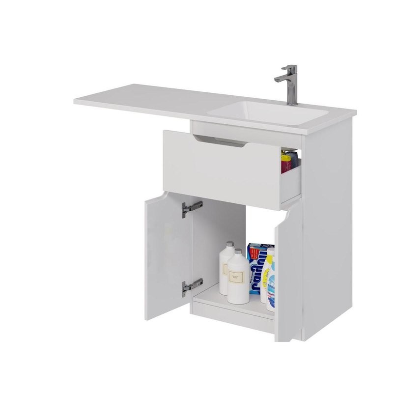 Тумба с раковиной Dreja Vega 60 напольная, под стиральную машину, белый глянец