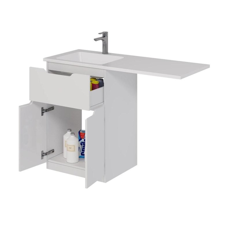 Тумба с раковиной Dreja Vega 60 напольная, под стиральную машину, белый глянец