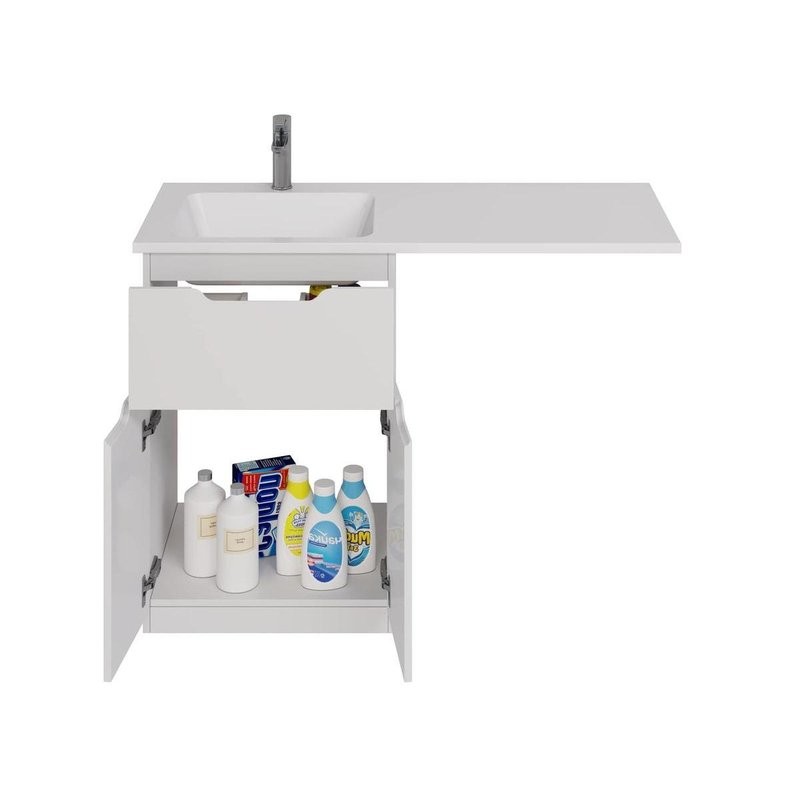 Тумба с раковиной Dreja Vega 60 напольная, под стиральную машину, белый глянец