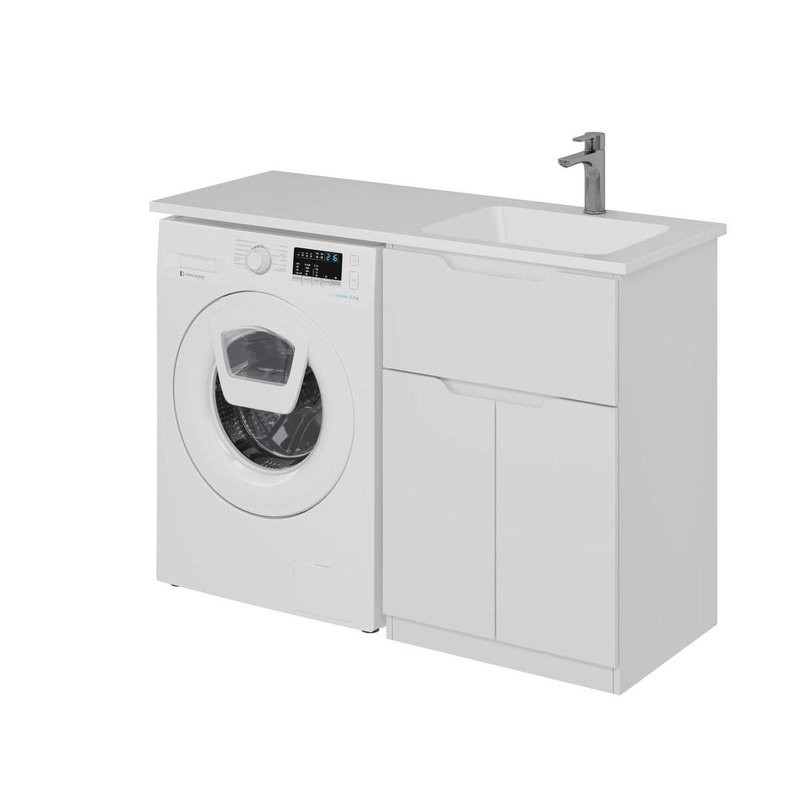 Тумба с раковиной Dreja Vega 60 напольная, под стиральную машину, белый глянец