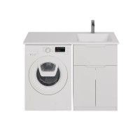 Тумба с раковиной Dreja Vega 60 напольная, под стиральную машину, белый глянец