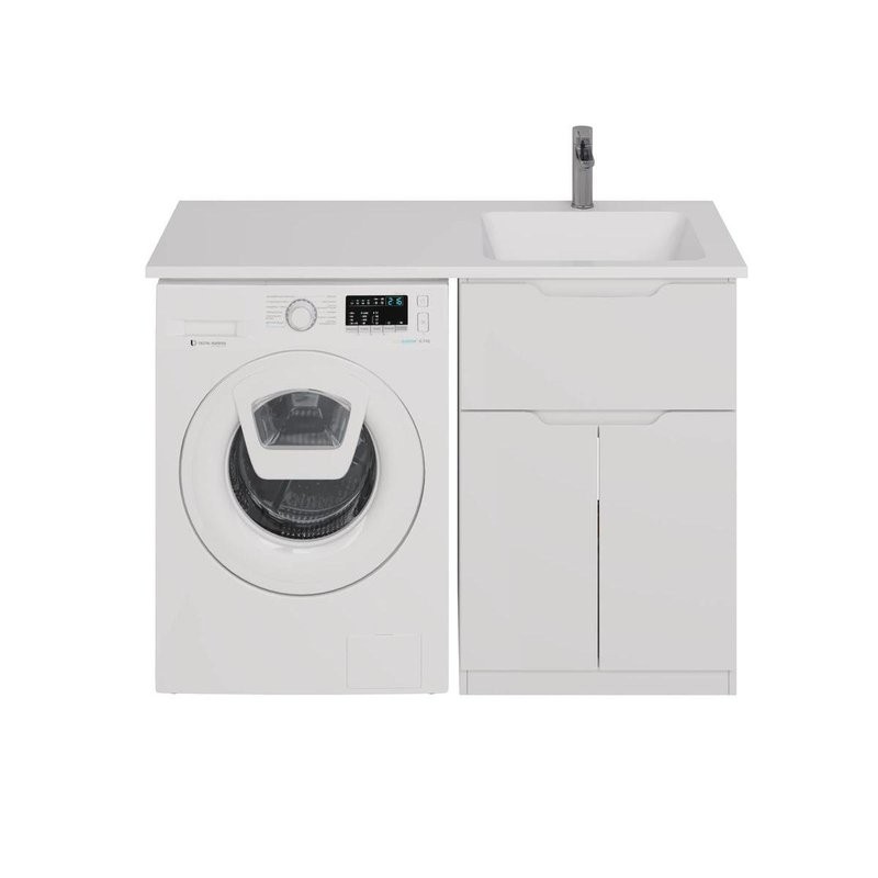 Тумба с раковиной Dreja Vega 60 напольная, под стиральную машину, белый глянец