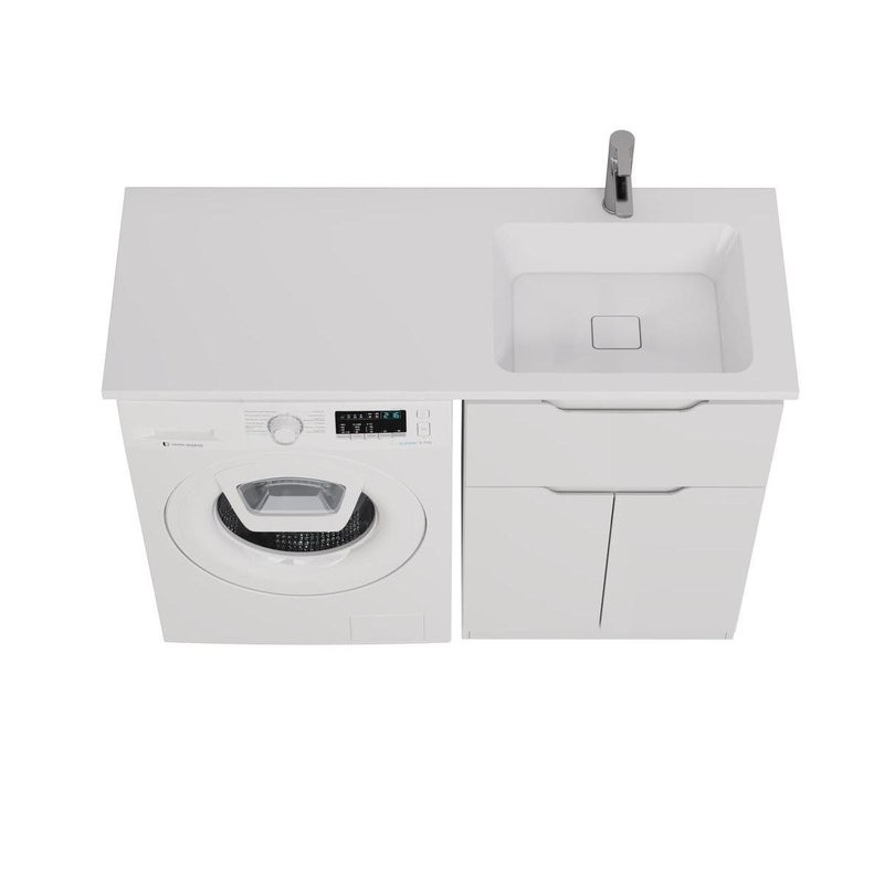 Тумба с раковиной Dreja Vega 60 напольная, под стиральную машину, белый глянец