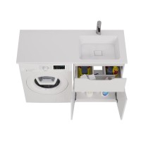 Тумба с раковиной Dreja Vega 60 напольная, под стиральную машину, белый глянец