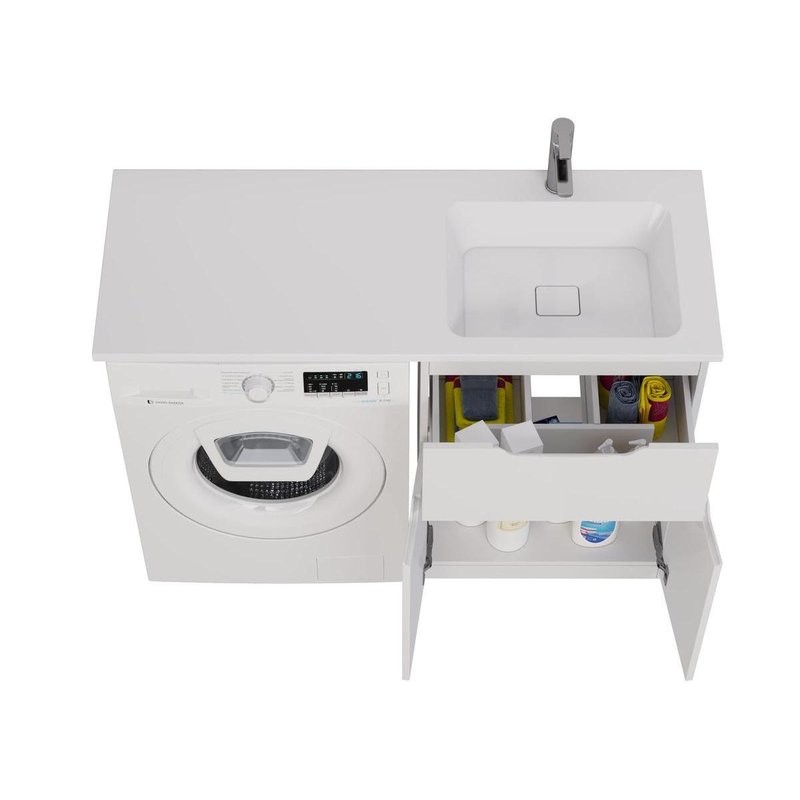 Тумба с раковиной Dreja Vega 60 напольная, под стиральную машину, белый глянец