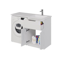 Тумба с раковиной Dreja Vega 60 напольная, под стиральную машину, белый глянец