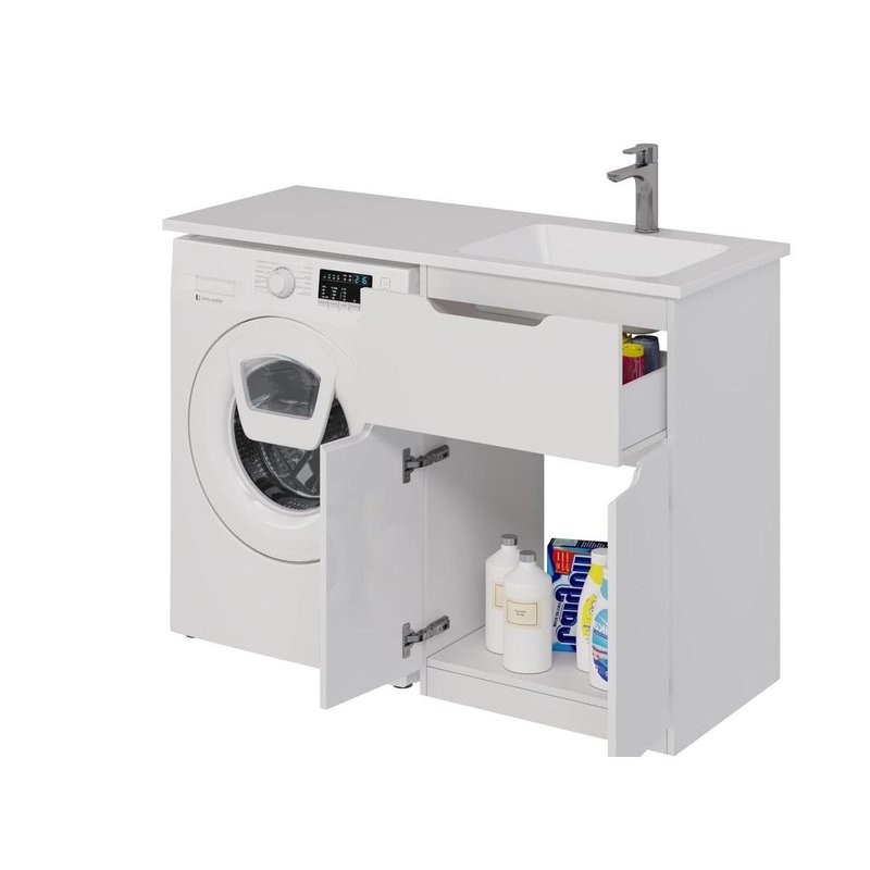Тумба с раковиной Dreja Vega 60 напольная, под стиральную машину, белый глянец