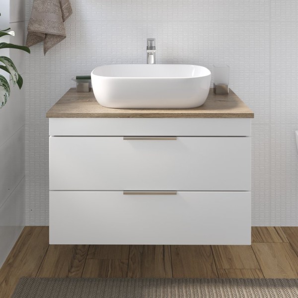 Тумба под раковину со столешницей STWORKI Копенгаген 80 белая, матовый орех