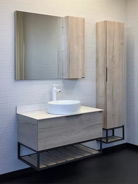 Мебель для ванной комнаты Comforty Порто 90 подвесная, дымчатый дуб, с раковиной Comforty 9110