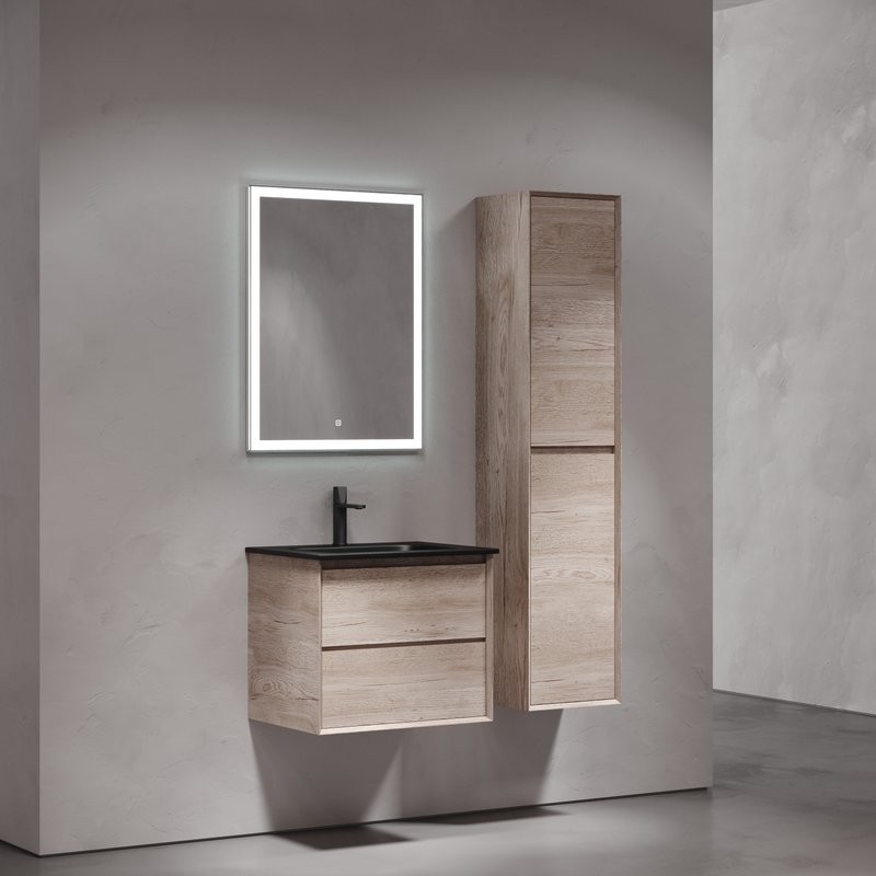 Мебель для ванной комнаты Sancos Marmi 2.0 60 черная раковина, дуб галифакс натуральный