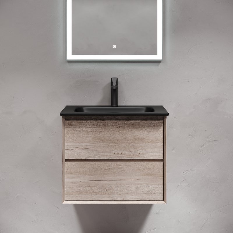 Мебель для ванной комнаты Sancos Marmi 2.0 60 черная раковина, дуб галифакс натуральный