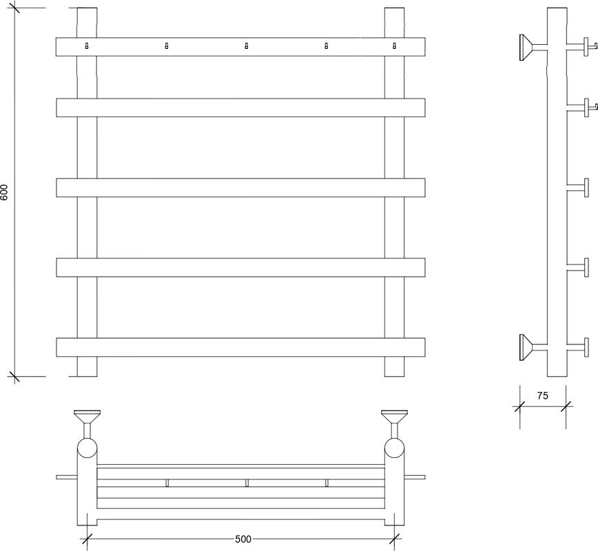 Полотенцесушитель водяной Secado Понтида 1 К 60x60 см, матовый черный, лесенка