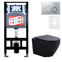 Комплект 3 в 1 Унитаз подвесной Esbano Azalea ESUPAZALBM + Инсталляция Fram + Кнопка ESINKRG11MC цвет матовый хром