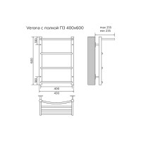 Полотенцесушитель Azario VERONA 400/600 c полкой водяной 3 пер. (1"-1/2" Полированный)