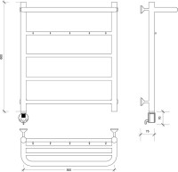 Полотенцесушитель электрический Secado Триада 1 КСП 60x50 см, подключение слева, матовый черный, лесенка, с полкой
