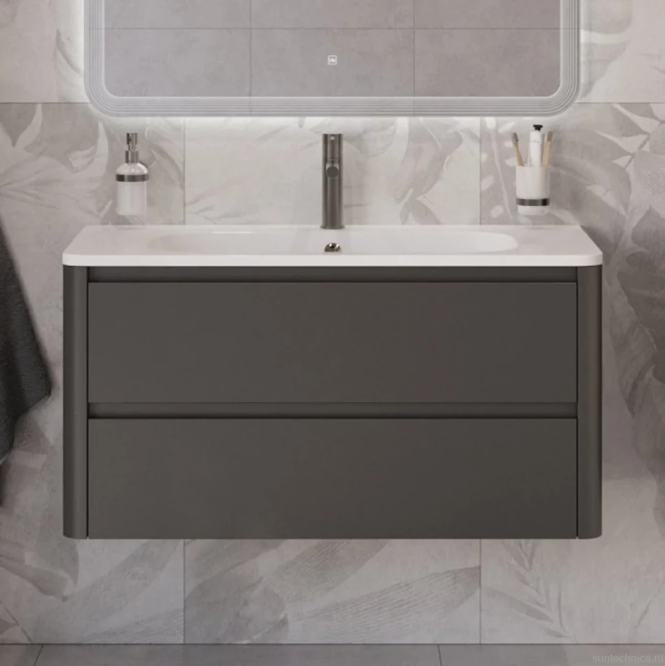 Тумба с раковиной Cezares Relax 100 оружейная сталь, раковина Cezares CZR-1000/480-LV-MR-NV