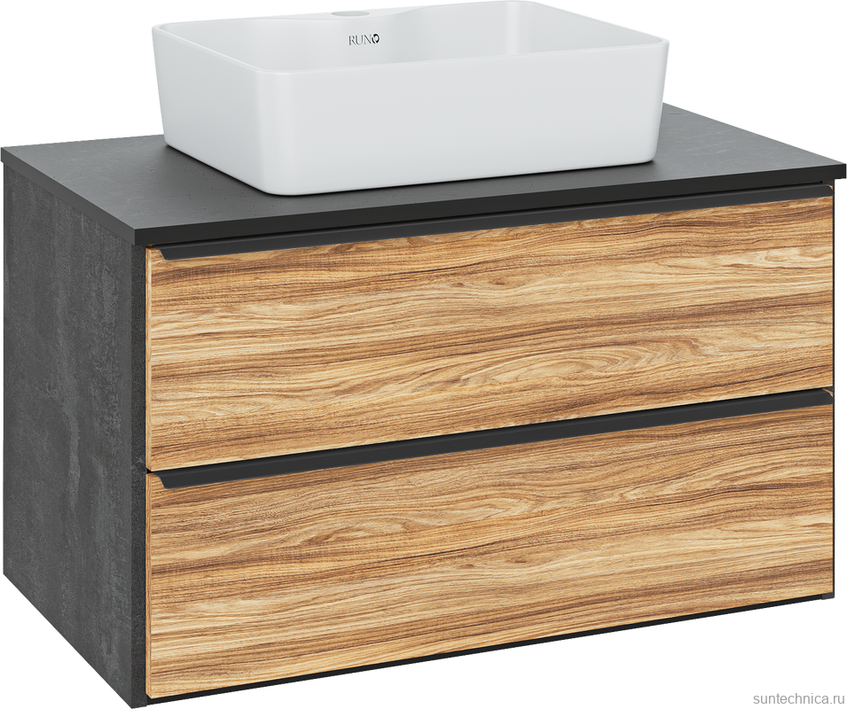 Тумба с раковиной Runo Мальта 85 подвесная, дуб, черная, раковина Lavello 50