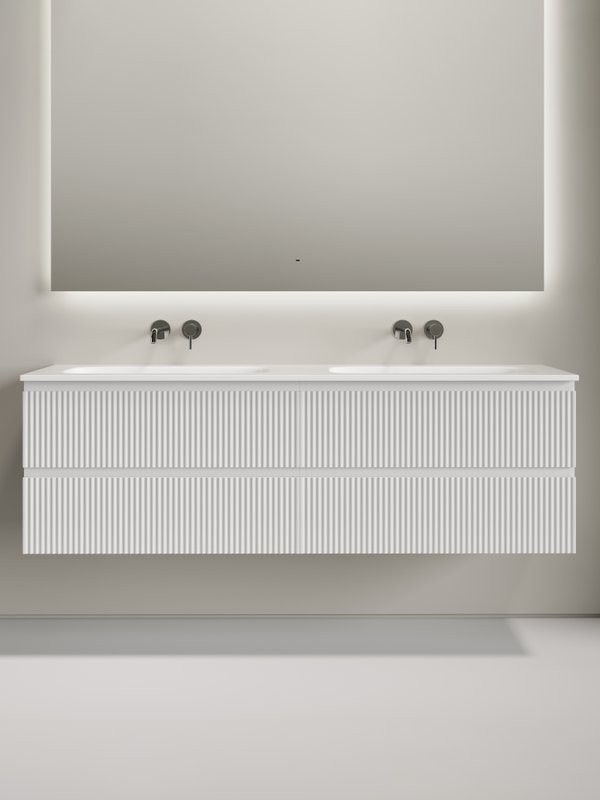 Тумба с раковиной Sancos Snob R 80 bianco, 2 шт, раковина Ceramicanova Grace с двумя чашами, без отверстий под смеситель, CN7023wx