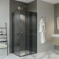 Душевой уголок Alex Baitler AB64B120 + SG64B90 120x90, профиль черный, стекло тонированное