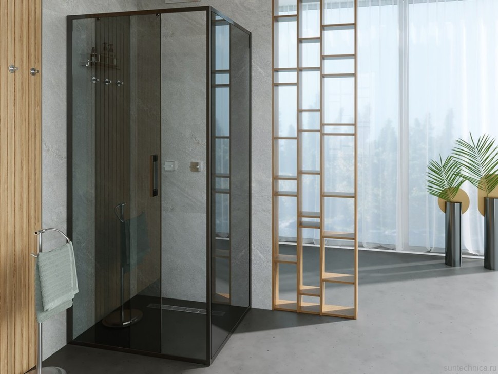 Душевой уголок Alex Baitler AB64B120 + SG64B90 120x90, профиль черный, стекло тонированное