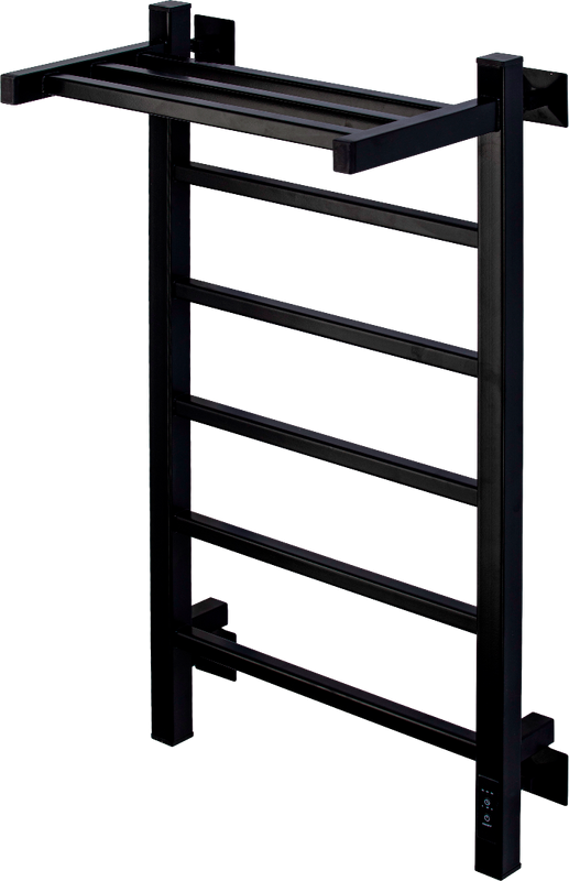 Полотенцесушитель электрический Comfysan Marte-K EC-6 80x45 см, подключение справа, слева, матовый черный, лесенка, из стали, с полкой