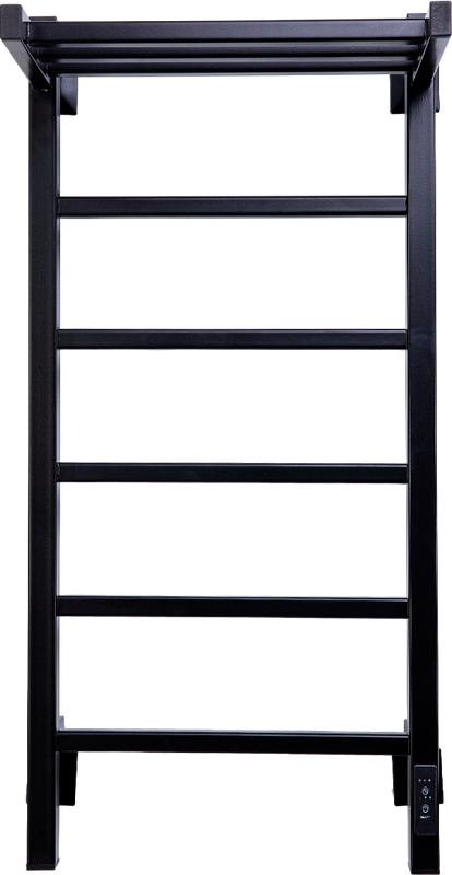 Полотенцесушитель электрический Comfysan Marte-K EC-6 80x45 см, подключение справа, слева, матовый черный, лесенка, из стали, с полкой