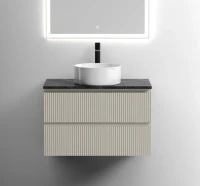 Тумба под раковину со столешницей Sancos Snob T 80 beige soft, столешница черный мрамор, с отв. под смеситель