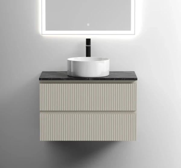 Тумба под раковину со столешницей Sancos Snob T 80 beige soft, столешница черный мрамор, с отв. под смеситель