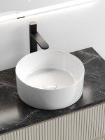 Тумба под раковину со столешницей Sancos Snob T 80 beige soft, столешница черный мрамор, с отв. под смеситель