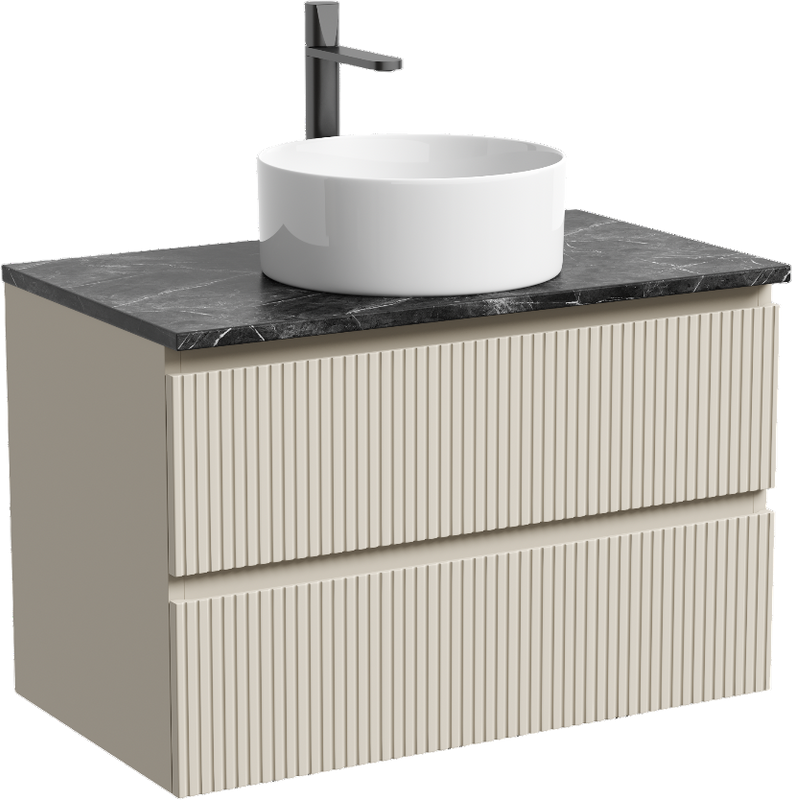 Тумба под раковину со столешницей Sancos Snob T 80 beige soft, столешница черный мрамор, с отв. под смеситель