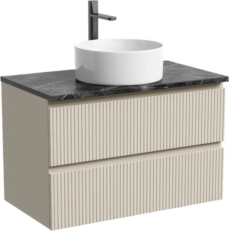 Тумба под раковину со столешницей Sancos Snob T 80 beige soft, столешница черный мрамор, с отв. под смеситель