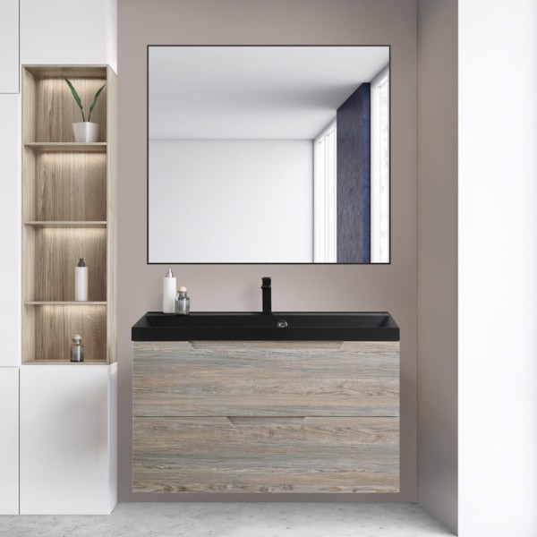 Мебель для ванной комнаты BelBagno Vittoria 100 подвесная, pino, черная матовая раковина