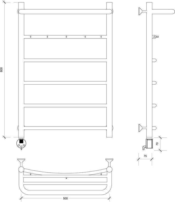 Полотенцесушитель электрический Secado Милан 1 КСП 80x50 см, подключение слева, графит, лесенка, с полкой