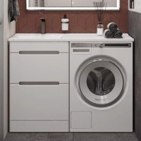 Тумба с раковиной SanStar Толедо 110 L под стиральную машину белая, раковина Персона