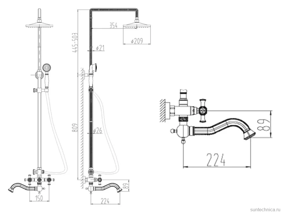 Душевая стойка Zorg Antic A 7002DS-BR