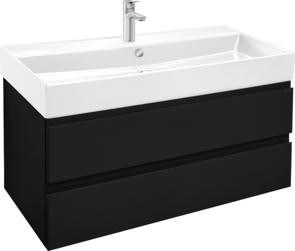 Тумба с раковиной Jacob Delafon Madeleine 100 черная матовая, раковина белая глянцевая