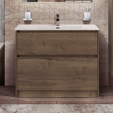 Тумба с раковиной BelBagno Kraft 100 напольная, rovere tabacco, раковина BB1000ETL