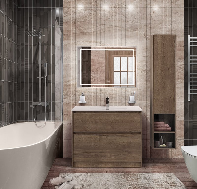Тумба с раковиной BelBagno Kraft 100 напольная, rovere tabacco, раковина BB1000ETL