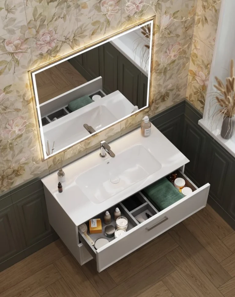 Тумба с раковиной KERAMA MARAZZI Piano Classic 95 подвесная, ясень белый матовый