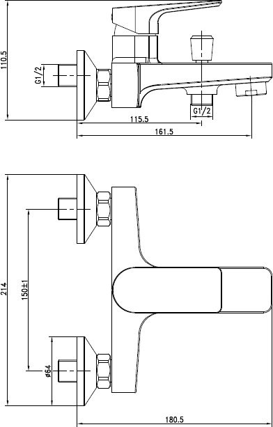 Смеситель для ванны с душем Cersanit Nature Nature 63064 + душевой гарнитур
