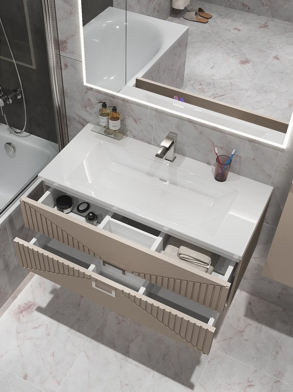 Тумба с раковиной Grossman Луксор 100 матовая бежевая