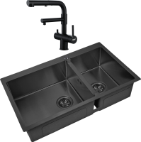Комплект Мойка Zorg Inox PVD 78-2-51 L grafit + Смеситель Sanitary SZR-3216 Grafit графит