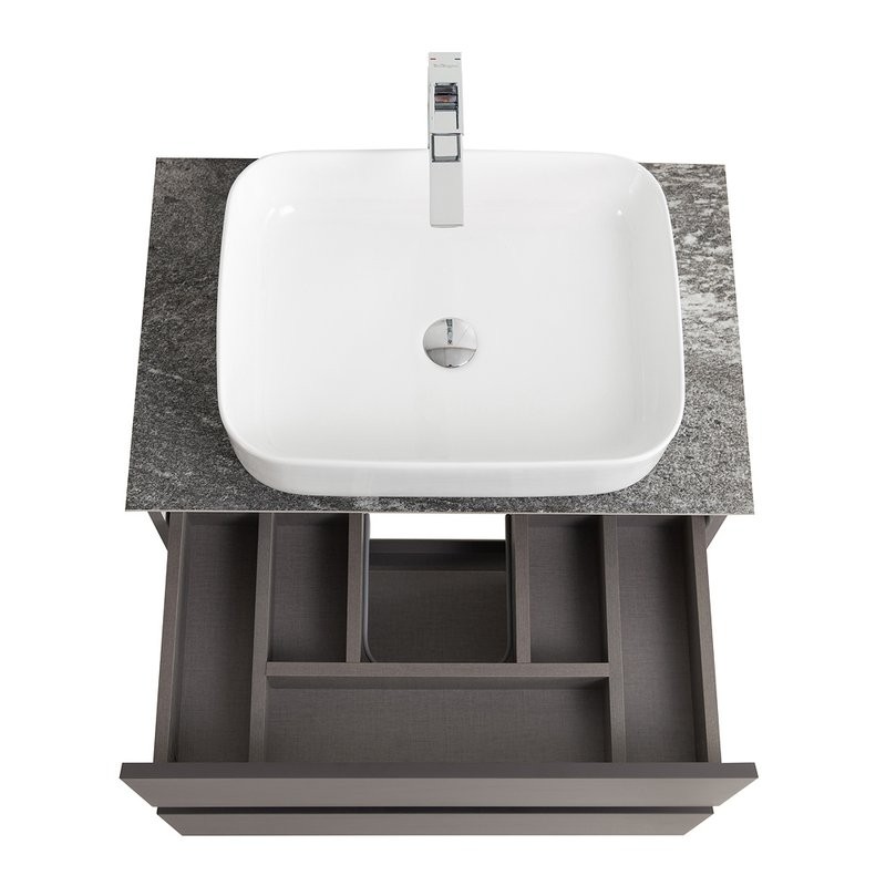 Тумба под раковину со столешницей BelBagno Kraft 60 подвесная, матовая темно-серая, столешница kep-60-grn