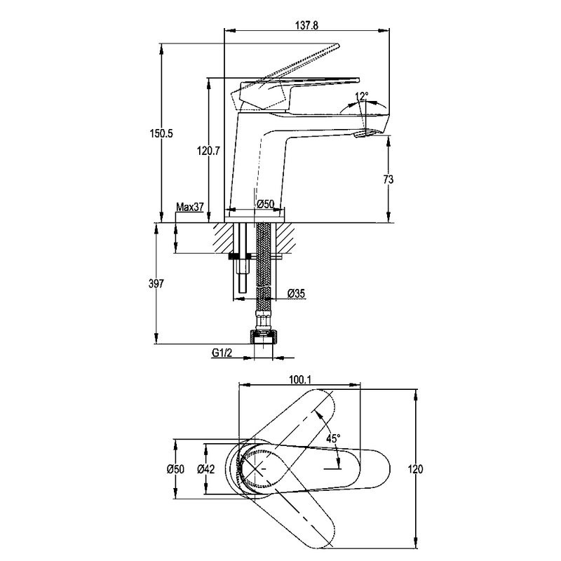Смеситель для раковины Cersanit Лара (Lara) 64969 матовый черный