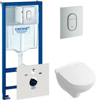 Комплект Унитаз подвесной Villeroy & Boch O.Novo O.novo 5688 H1 01 alpin, с микролифтом + Инсталляция Grohe Rapid SL 38929000 4 в 1 с кнопкой смыва