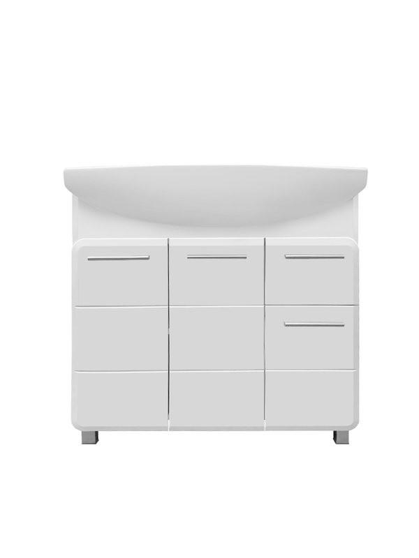 Тумба с раковиной Runo Эрика 85 напольная, глянцевая белая