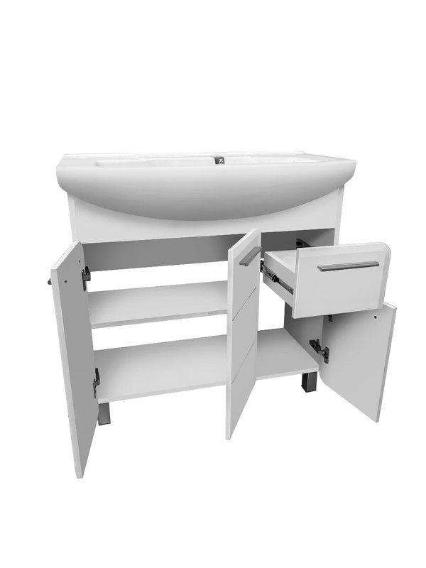 Тумба с раковиной Runo Эрика 85 напольная, глянцевая белая