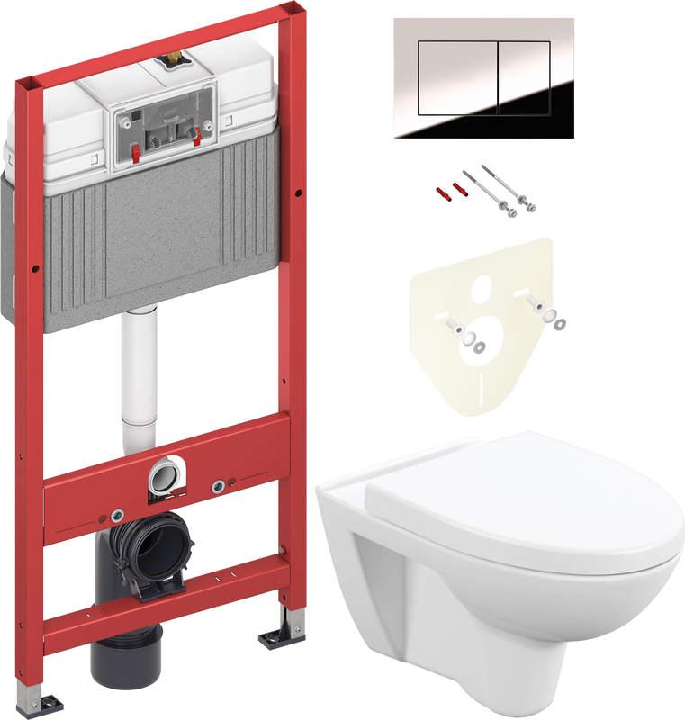 Комплект Унитаз подвесной Cersanit Parva Clean On DPL EO с микролифтом + Инсталляция TECE Now 9400412 4 в 1 с кнопкой смыва