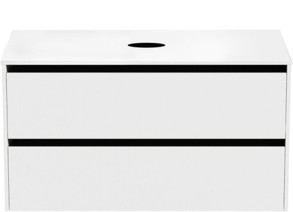 Тумба под раковину со столешницей Allen Brau Activity 120 с подсветкой, матовый белый, черный браш, столешница белая