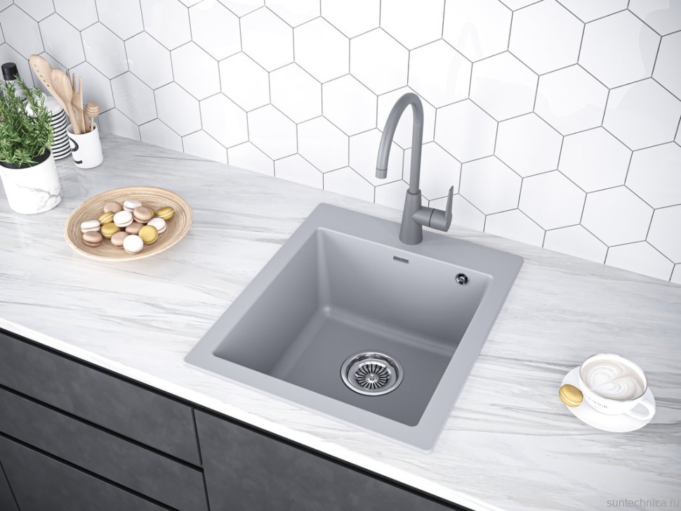 Комплект Мойка Paulmark Kante 45 PM104651-GRM серый металлик + Измельчитель Intenso